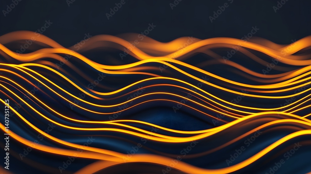 Poster captivating minimalist abstract waves with elegant golden gradients and soft lighting