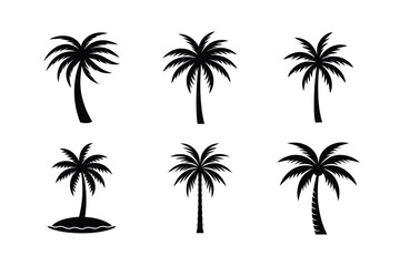 Fototapeta premium Palm Tree Silhouette Vector Set for Tropical Design Use