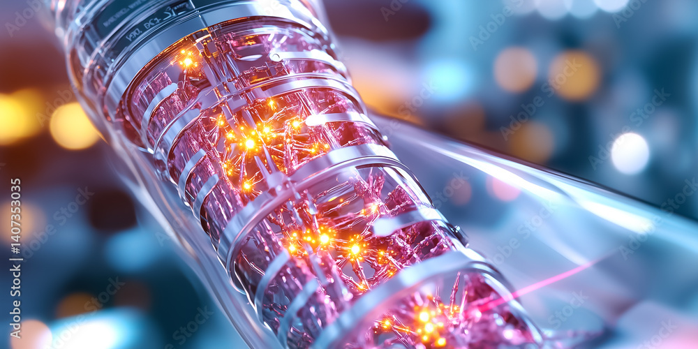 Poster complex machinery featuring glowing circuits in a futuristic design. vibrant colors create a high-te
