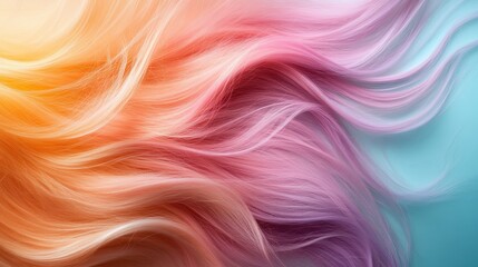 Fototapeta premium An abstract composition of flowing hair dyed in vibrant pastel shades, creating a dynamic visual of movement and color, evoking a sense of creativity and individual expression.