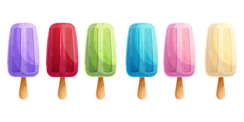 A set of berry ice cream on a stick on a white background. The concept of confectionery, baking, cooking. Isolated vector illustration for menu design, posters, banners, covers