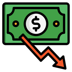  money, down, financial, crisis, Recession Icon, Filled Line style icon vector illustration, Suitable for website, mobile app, print, presentation, infographic and any other project.
