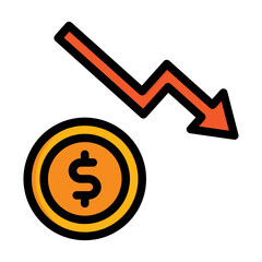  coin, risk, down, financial, crisis Icon, Filled Line style icon vector illustration, Suitable for website, mobile app, print, presentation, infographic and any other project.