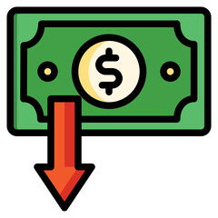  deflation, down, money, decrease, crisis Icon, Filled Line style icon vector illustration, Suitable for website, mobile app, print, presentation, infographic and any other project.