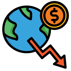  economy downturn, global, crisis, recession, bankrupt Icon, Filled Line style icon vector illustration, Suitable for website, mobile app, print, presentation, infographic and any other project.