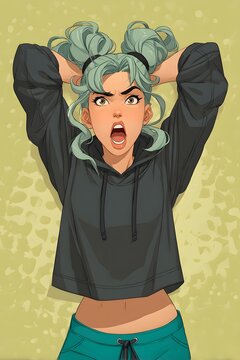 Anger and Frustration: A stylized illustration captures a woman expressing powerful negative emotion with exaggerated gestures and facial expression