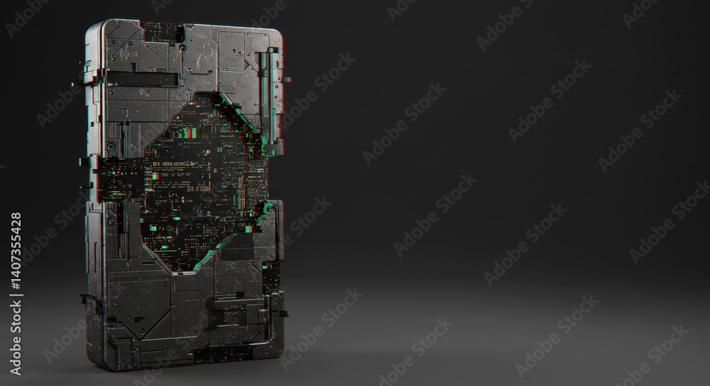 Aufkleber futuristic technology gadget: a 3d render of a cyberpunk-style device with exposed circuitry