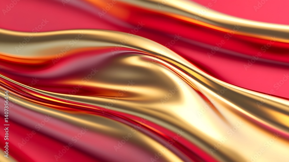 Poster luxurious flowing abstract red and gold background with smooth curved shapes