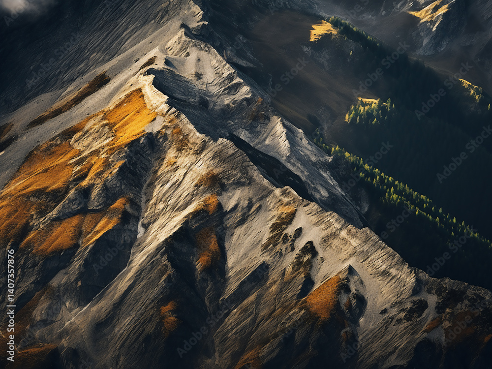 Poster ridge line forming a sharp edge that clearly separates valleys and emphasizes heights