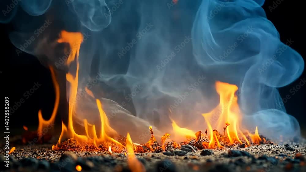 Poster mesmerizing flames and smoke dance in a captivating display of light and shadow.