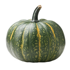 Fresh green pumpkin with golden stripes on a clean transparent background showcasing natural beauty and texture, Green pumpkin isolated on transparent background