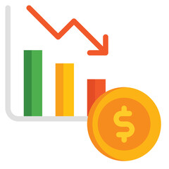  Down, Crisis, Graph, Financial, Business, Icon, Flat style icon vector illustration, Suitable for website, mobile app, print, presentation, infographic and any other project.
