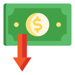  deflation, down, money, decrease, crisis Icon, Flat style icon vector illustration, Suitable for website, mobile app, print, presentation, infographic and any other project.