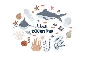 World Ocean day Card With Text. 