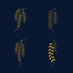  A set of golden line art of a wisteria vine