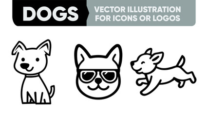 Dog Outline Icons - Clean Black & White Vector Collection for Pet Brands, Apps & Prints (Minimal Line Art)
