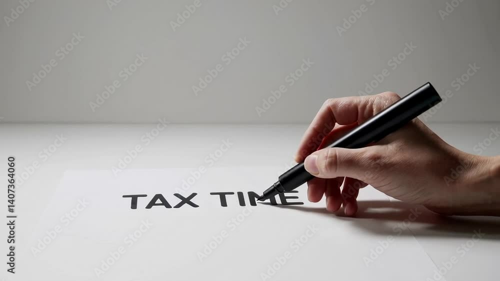 Poster professional accountant marking tax time on white paper with black marker, stop motion animation rev