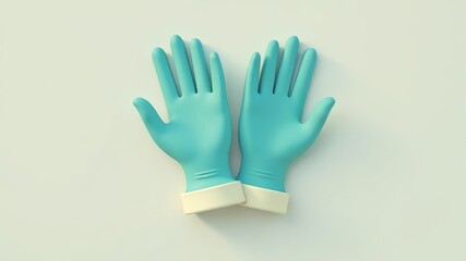 Obraz premium Pair of teal rubber gloves with cuffs on light background, minimal style concept.
