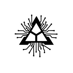 Abstract Tech Logo: Triangle Circuitry, Minimalist, Black & White