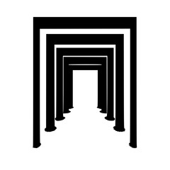 Black Archways in Perspective: Minimalist Design, Geometric Pathway