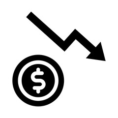  coin, risk, down, financial, crisis Icon, Glyph style icon vector illustration, Suitable for website, mobile app, print, presentation, infographic and any other project.