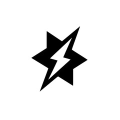 Black Starburst with White Lightning Bolt Icon on White Background