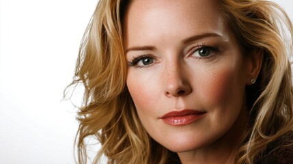 Naklejka premium Woman portrait, studio, neutral expression, soft lighting