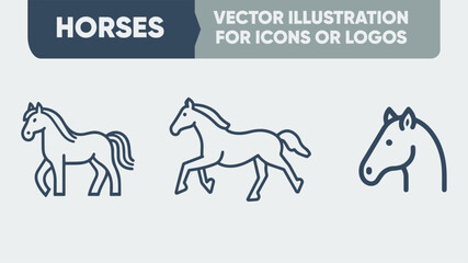 Equestrian Line Art Icons - Simple Horse Vector Set for Stable, Veterinary & Horse Racing Logos