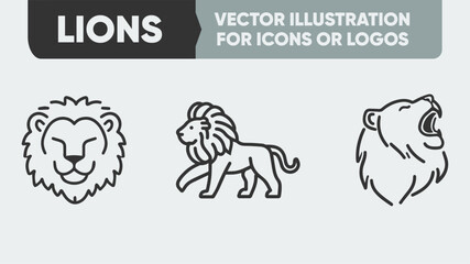 Lion Head Silhouette Icons - Minimalist Vector Pack for Mascots, Tattoo Designs & Royal Branding