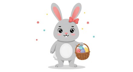Obraz premium Adorable Cartoon Bunny with Easter Eggs
