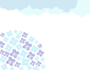 梅雨のイメージ　紫陽花と雲のフレーム 　3