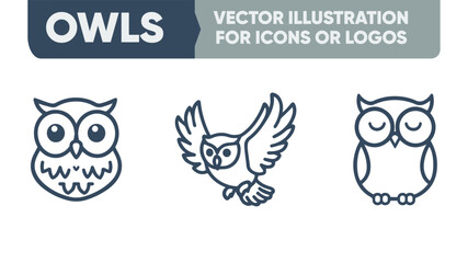 Geometric Owl Line Icons – Modern Animal Vector Set for Branding & Decor