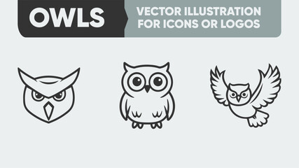 Tiny Owl Line Art – Minimalist Vector Icons for Logos, Stickers & Flaticon Projects