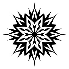 Geometric Snowflake Vector Illustration, Black and White, Tribal Design