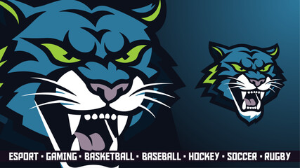 Esports Panther Logo, Sleek Blue Panther for Sport Teams, Fierce Mascot