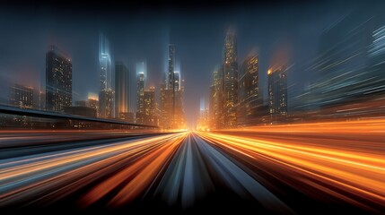 Obraz premium Night cityscape, speeding highway lights blur