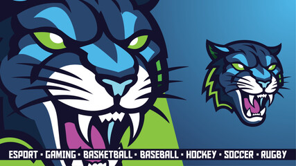 Blue Panther Sports Logo, Aggressive Team Mascot, Panthers Esports Symbol