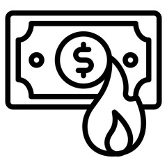 money, burn, Financial, inflation, crisis,  Icon, Line style icon vector illustration, Suitable for website, mobile app, print, presentation, infographic and any other project.