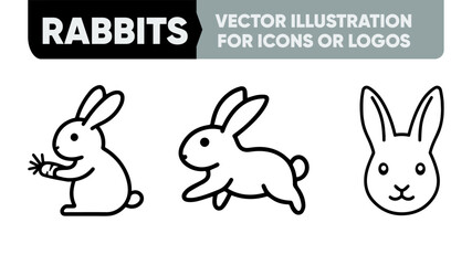 Tiny Rabbit Line Art – Minimalist Vector Icons for Logos, Stickers & Flaticon