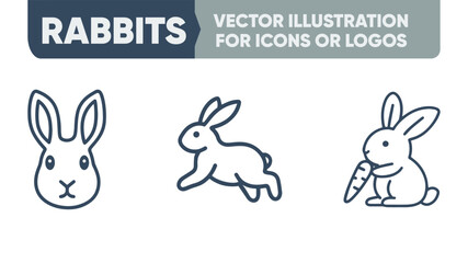Fototapeta premium Rabbit Linear Icons – Minimalist Animal Vector Pack for Web, Print & Icon Design