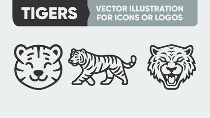Tiger Face Line Icon - Minimal Animal Logo Design for Clothing & Accessories