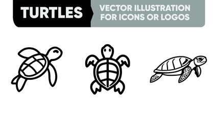 Sea Turtle Linear Icons - Minimalist Ocean Animal Vector for Beach Resorts & Products