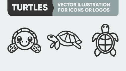 Turtle Outline Icons Collection - Simple Linear Vector for App Icons & Children's Design