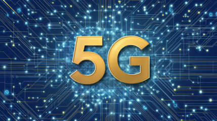 Obraz premium The futuristic style 5G logo showcases a cold and high-tech atmosphere