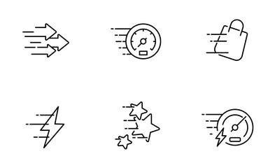 Set of Speed Icon, Fast, Boost Symbol Outline icon, Editable Stroke