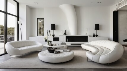 Contemporary White Lounge with Curved Furni     