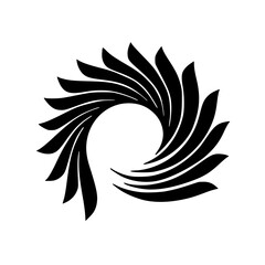 Abstract Vector Design: Spiraling Feather Motif in Black and White