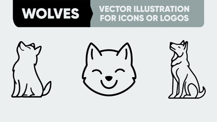 Wolf Outline Icons Collection - Fierce Linear Vector for Sports Teams & App Design