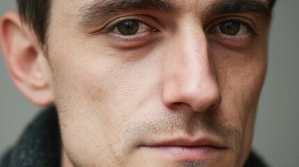 Obraz premium Close-Up of Young Man Displaying a Poker Face Expression