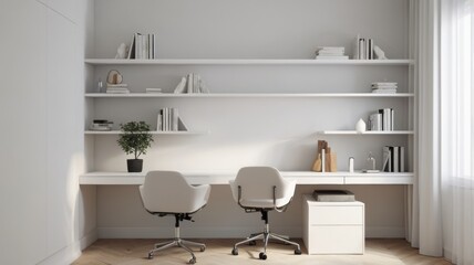 Fototapeta premium Minimalist White Workspace with Ergonomic C 